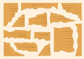 Vintage Brown Lined Torn Paper Scrap. A curated bundle of 13 brown torn paper scraps with jagged edges and hand drawn line textures in varied shapes. Perfect for journaling collage scrapbook design vector