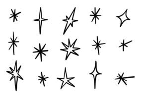 Hand Drawn Twinkle And Sparkle Icon. A bright collection of 15 hand drawn twinkle and sparkle icons in various forms including stars bursts curves point and more. Perfect for decorative design element vector