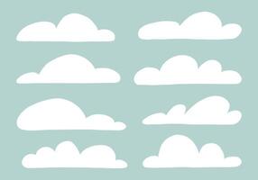 Cartoon Style Hand Drawn Cloud Icon. A soft collection of 8 cartoon style hand drawn cloud icons in various rounded flat and puffy shapes. Perfect for weather graphics sky illustrations vector