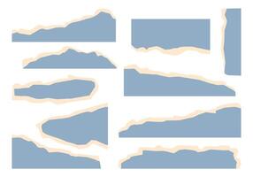 Torn Paper Scrap Blue Fill Beige Edge. A stylish bundle of 10 torn paper elements featuring jagged beige edges and soft blue fill with textured finishes. Perfect for journaling collage layering vector