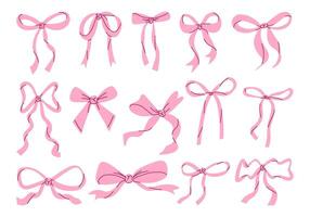 Whimsical Hand Drawn Pink Ribbon Bow. A playful and elegant collection of 14 hand drawn ribbon bows featuring loops curves flowing tails and more. Perfect for packaging girly craft and romantic accent vector