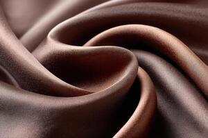 Luxurious silky fabric in rich brown tones showcasing smooth textures and elegant draping for fashion design and textile applications, fabric design concept photo