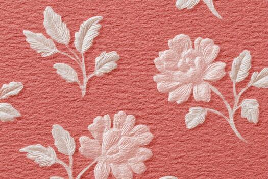 Textured fabric background featuring delicate floral embroidery in soft pink hues, creating a charming and elegant atmosphere suitable for various design projects and creative applications photo