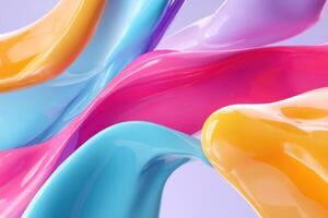 Colorful abstract fluid shapes in vibrant hues of pink, blue, and yellow intertwine, creating a dynamic visual flow that evokes creativity and artistic expression photo