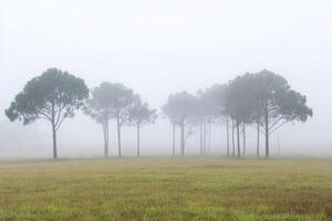 Foggy morning in the pine woods photo