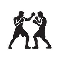 Two boxing athlete masculine man silhouette isolated on transparent white background vector