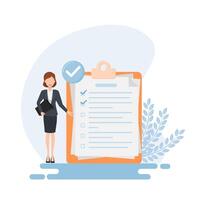 Project and task management. tick mark. Illustration of optimization through work management. Manage the work tasks that have been set. vector