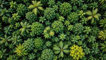 Lush Tropical Rainforest Aerial View Diverse Green Foliage and Palm Trees Overhead Shot photo