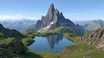 Majestic Mountain Peak Reflected in a Serene Alpine Lake Breathtaking Landscape photo