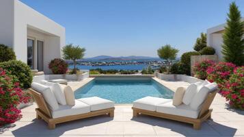 Luxurious Modern Villa Poolside Relaxation Stunning Ocean View photo