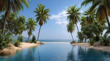 Serene Tropical Beach Paradise Calm Ocean Water Meets Lush Palm Trees photo