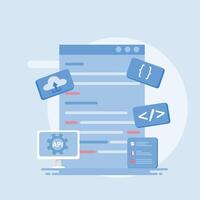 API system updates, Cloud API business updates, API development, API hosted on cloud servers. vector