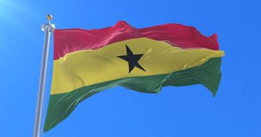 Flag of Ghana waving at wind with blue sky in slow, loop video