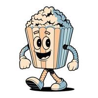 Cartoon popcorn character with smiling face walking cheerfully on white background vector