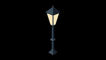 Isometric of light lamp animation. Isometric street light. Isometric of a park light. Isometric outdoor lighting. Transparent background with alpha channel video