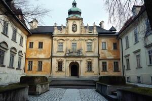 Archbishop's chateau in kromeriz showing main entrance and courtyard photo