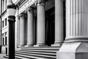 Fluted columns supporting neoclassical building facade photo