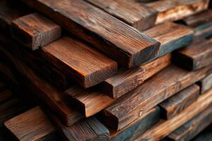 Stack of rectangular sawn timber planks forming a lumber pile photo