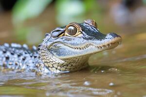 Baby alligator swimming in the wetlands, showing its teeth photo