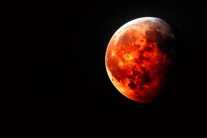 Red moon glowing in the night sky during a total lunar eclipse photo
