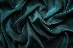 Elegant teal green satin fabric forming smooth waves, luxurious textile background photo