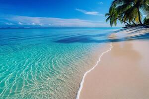 Crystal clear water gently lapping on the idyllic sandy beach paradise photo