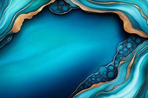 Abstract blue and gold liquid marble background creating a dynamic frame photo