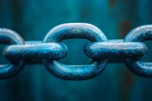 Close up of interlocking metal chain links symbolizing strength and connection photo