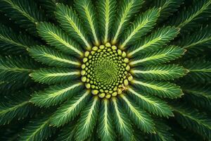 Green spiral plant showing perfect radial symmetry and fibonacci sequence photo