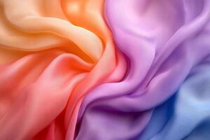 Multicolored silk fabric flowing smoothly creating gradient effect photo