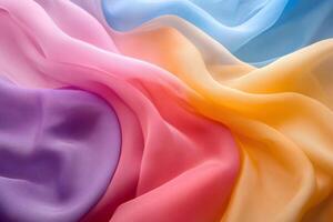 Multicolored chiffon fabric flowing with folds and curves photo