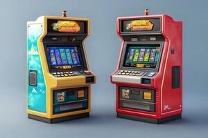 Two slot machines showing colorful game interface on display photo