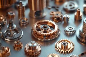 Gears and cogs creating intricate clockwork mechanism photo