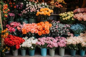 Vibrant display of colorful flower bouquets photo