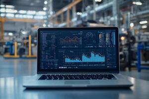 Laptop showing production line monitoring dashboard in the factory photo