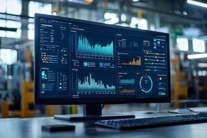 Modern automation software showing industrial factory production data on a computer screen photo
