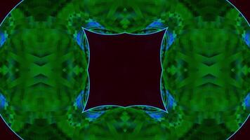 Blue and green abstract design with leaves on it's center. Kaleidoscope VJ loop video