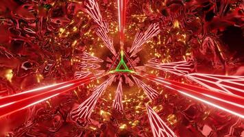 Red and yellow abstract reflective tube with triangle in the center. Looped animation video