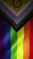 Animated loop of the LGBT Progress Pride Flag including intersex colors. A vibrant symbol of inclusive representation, diversity, and activism. Seamless fabric texture motion. 4k 60fps loop. video