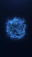 Loop animation of floating blue bokeh lights forming an abstract spherical shape. Great for tech, background, event visuals, or creative content. Available in 4K resolution, 60 frames per second video