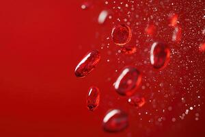 Red blood cells flowing through bloodstream on red background photo