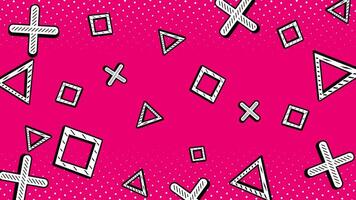 Abstract patterns style memphis retro 90s geometric shapes on pink background. video