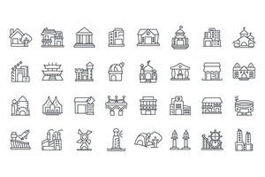 building set icons line Flat style design vector