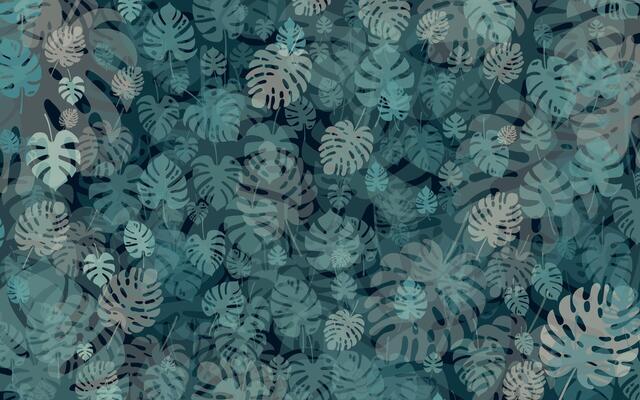 Background with monstera leaves. Moody non seamles pattern with tropical foliage in different size, shape and colors for decoration, web, scrapbooc, stationery