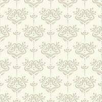 Elegant seamless pattern with damask floral elements. Subtle beige background with vertical design ideal for wallpapers, textiles, and home decor. vector