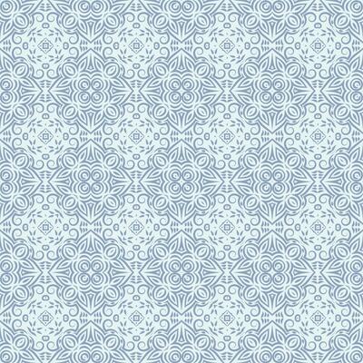 Seamless pattern with intricate lace ornamental design. Blue grey damask geometric background with sophisticated and elegant shapes for textile, wallpapers, linen