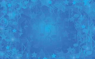 Blue musiacal background with notes and stars. Dynamic vibrand backdrop for music themed projects, party invitations, websites, festivals, printing, covers, scrapbook. vector