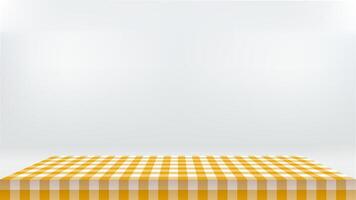 Yellow Checkered tablecloths on square tables in white room. background vector