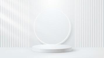 White Podium Studio Room with White Geometric Podium with Neon Light Effect. Futuristic Scene for Product Display background vector