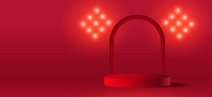 Red luxury display stand background with spotlight for product presentation. illustration vector